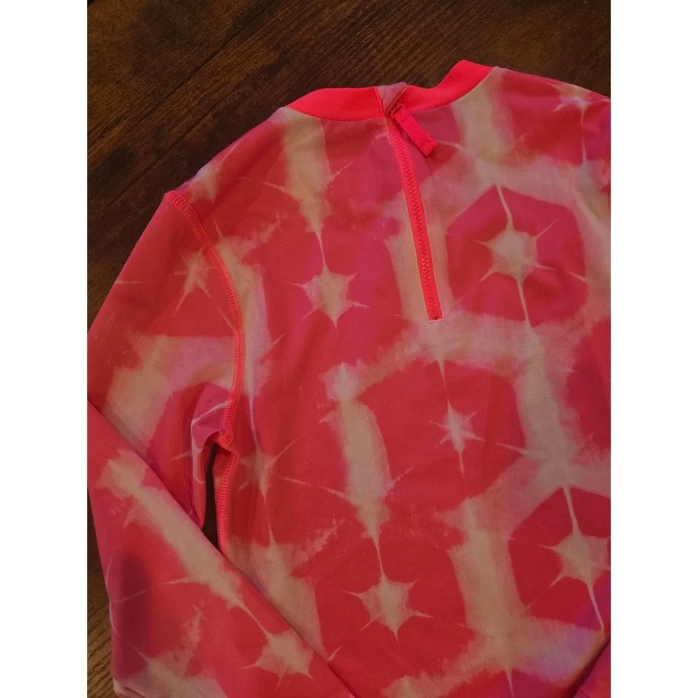 Crewcuts J.Crew Girls Rash‎ Guard UPF 50+ Pink Tie Dye Swim Shirt Size 10